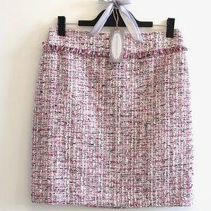 WHBM Pink Tweed Skirt with Fringe